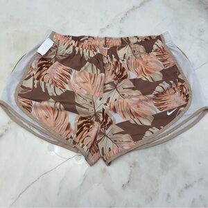 Nike Tempo Dri-Fit Athletic Running Shorts - Brown and Pink Leaf Print XL